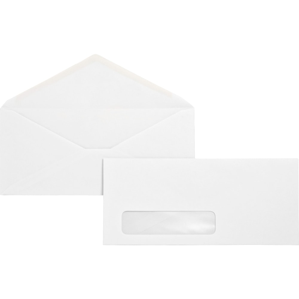 Business Source No. 10 Diagonal Seam Window Envelopes - Single Window - #10 - 4 1/8in Width x 9 1/2in Length - 24 lb - Gummed - White - Wove - 500 / Box