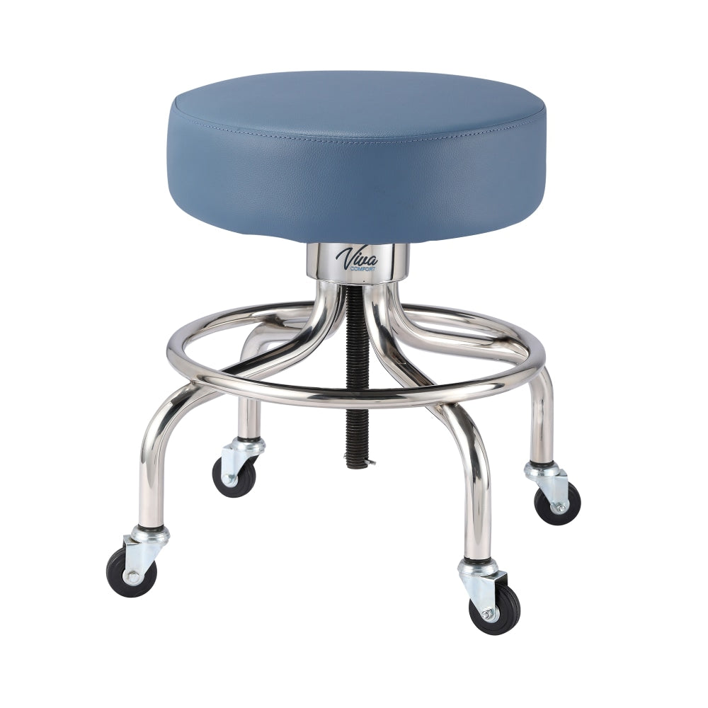 Alpine VivaComfort Height-Adjustable Exam Stool With Circular Foot Ring, Midnight Express/Silver