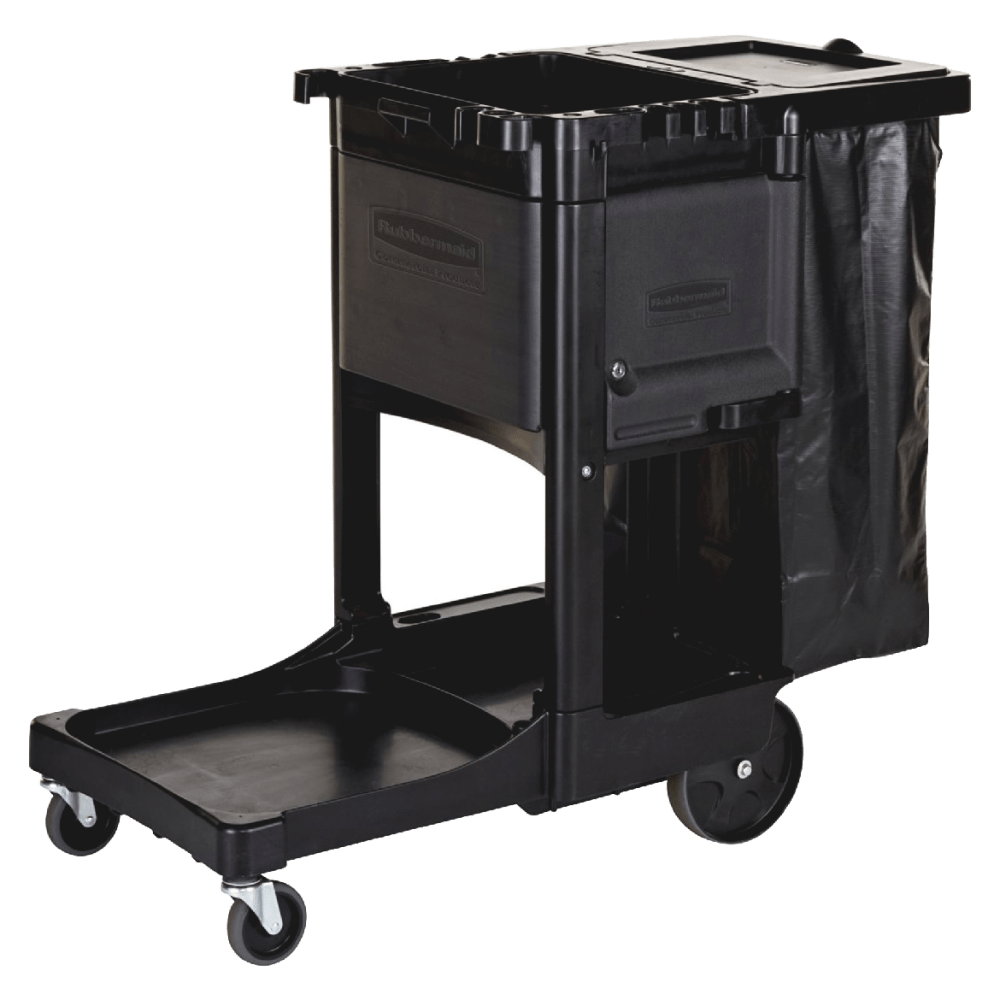 Rubbermaid Executive Janitorial Cart, 22 1/2in x 11 3/4in x 34 1/2in, Black