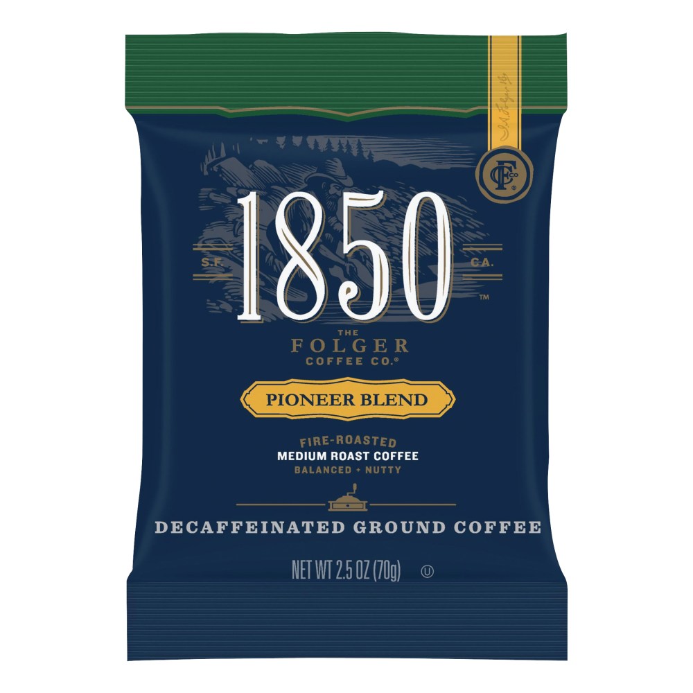 Folgers 1850 Coffee Fraction Single-Serve Packs, Pioneer Blend Decaffeinated, Medium Roast, Carton Of 24