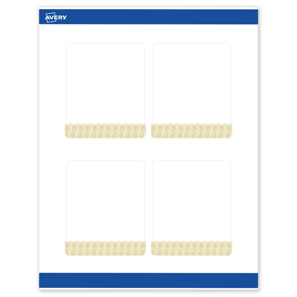 Avery Printable Labels With Sure Feed Technology, S00-EWT, Rectangle, 4in x 3-1/3in, Matte White With Preprinted Gold Lace Trim Pattern, Pack Of 40