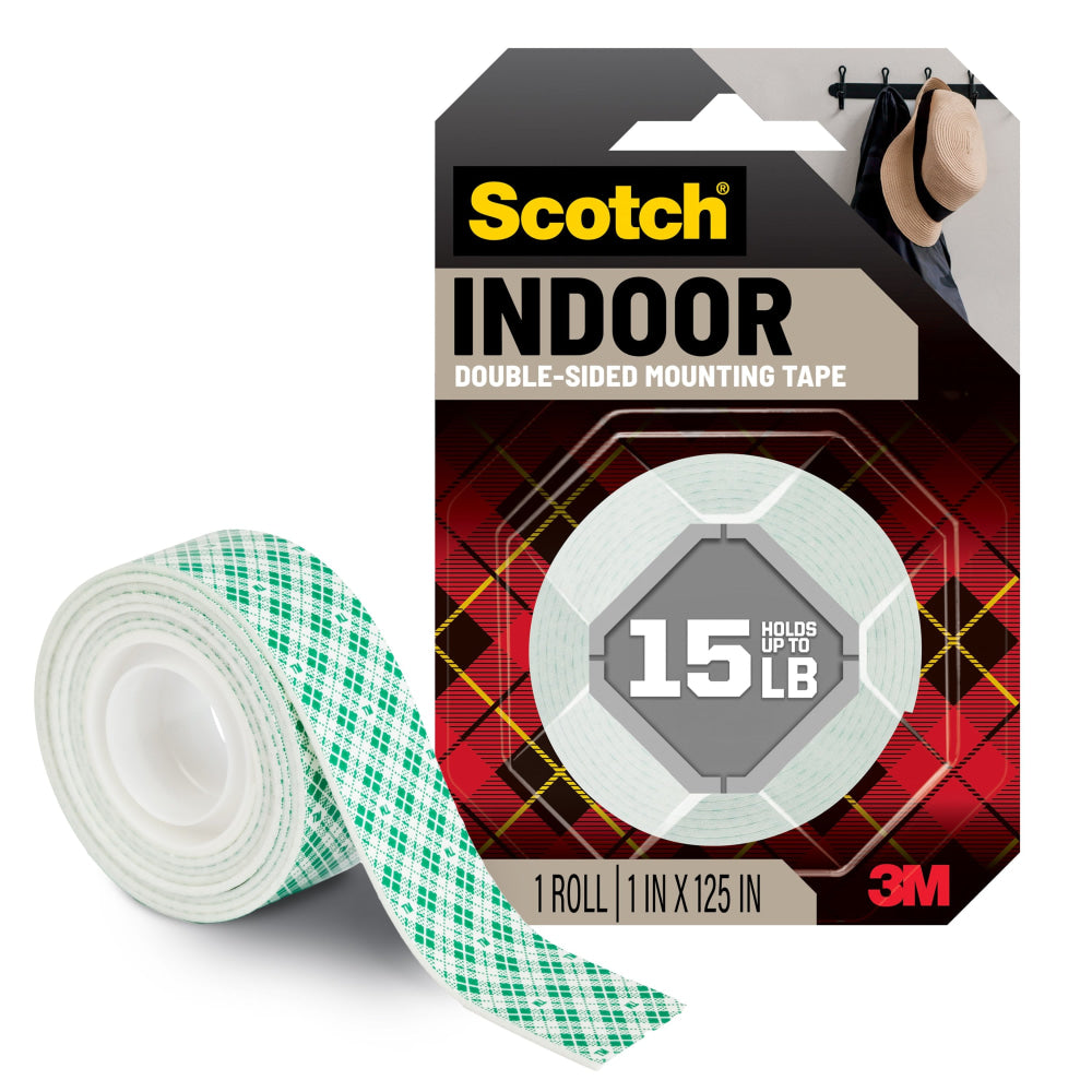 Scotch Indoor Indoor Double-Sided Mounting Tape, 1 x 125 in, 1 White Tape Roll, Holds up to 15 lbs, Industrial Strength Adhesive, Multi-Surface Use