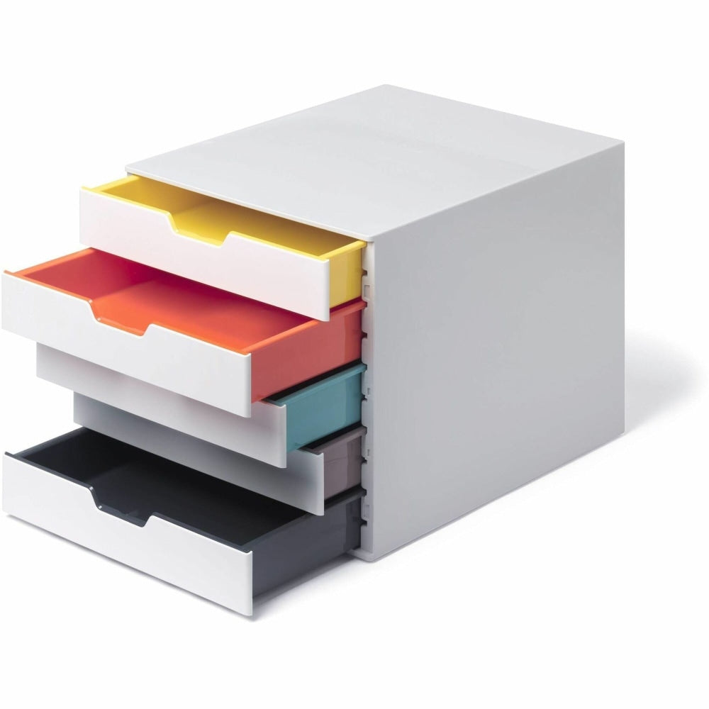 DURABLE VARICOLOR MIX 5 Drawer Desktop Storage Box, White/Multicolor - 5 Drawer(s) - 11in x 11.50inx 14in Depth - Desktop - White - Plastic - 1 Each
