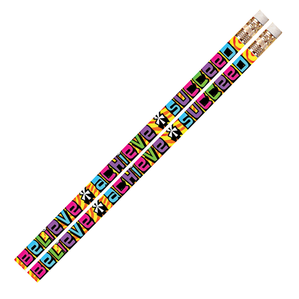 Musgrave Pencil Co. Inc. Motivational Pencils, Believe Achieve Succeed, 12 Pencils Per Pack, Set Of 12 Packs