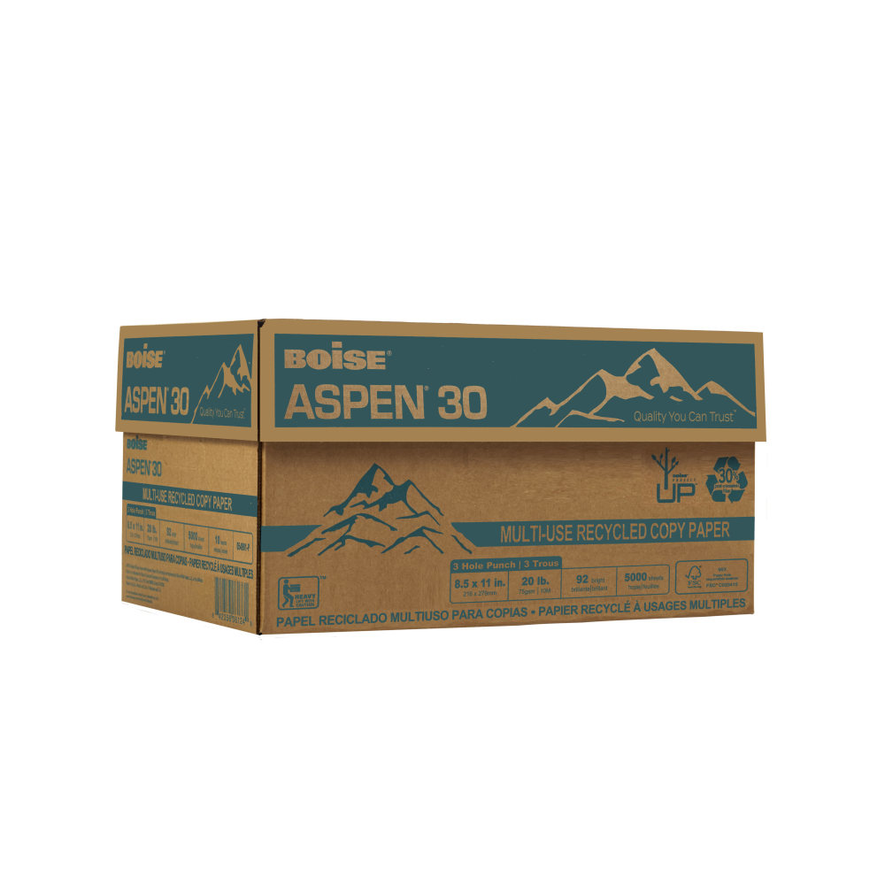 Boise ASPEN 30 3-Hole Punched Multi-Use Printer & Copy Paper, 10 Reams, White, Letter Size, 5000 Sheets Per Case- 054901-P-CTN