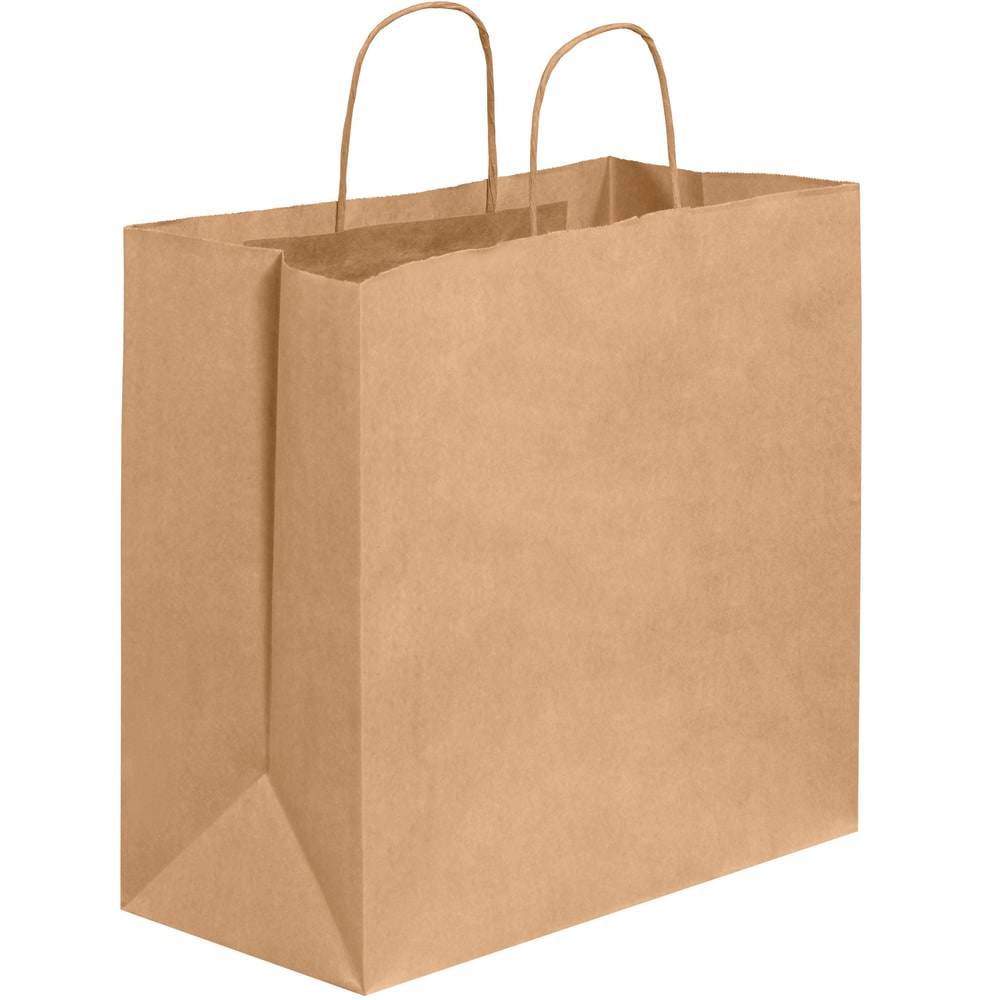 Partners Brand Paper Shopping Bags, 13inH x 7inW x 13inD, Kraft, Case Of 250