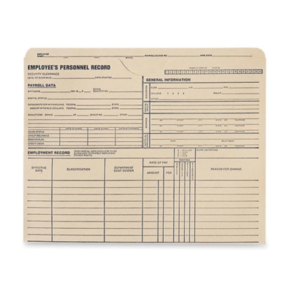Quality Park Top-Tab Employees Personnel Record Files, 9 1/2in x 11 3/4in, Manila, Box Of 100 Files