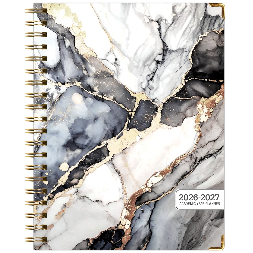 2026-2027 Excello Brands 14-Month Academic Year Hardcover Weekly/Monthly Fashion Planner, 8-1/2in x 11in, Black Gold Marble, May To June, Total Qty 1