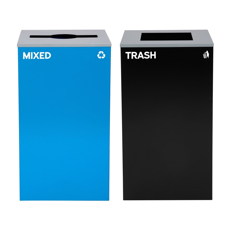 Alpine Industries Stainless-Steel Open Top Mixed Recycling And Trash Can Set, 29 Gallons, Black/Blue - ALP4450-BLK-KIT3