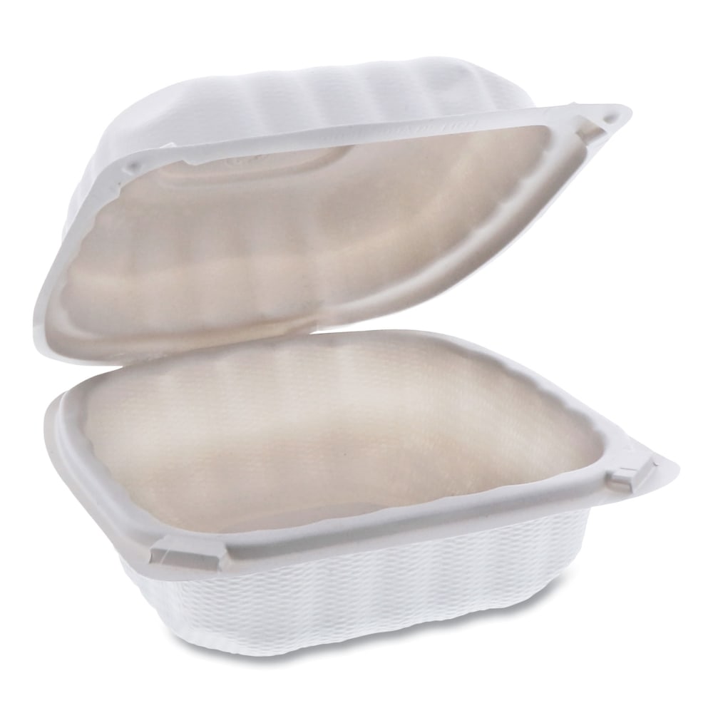 Pactiv Evergreen EarthChoice SmartLock Microwavable MFPP Hinged Lid Containers, 3-1/8inH x 6inW x 6inD, White, Carton Of 400 Containers