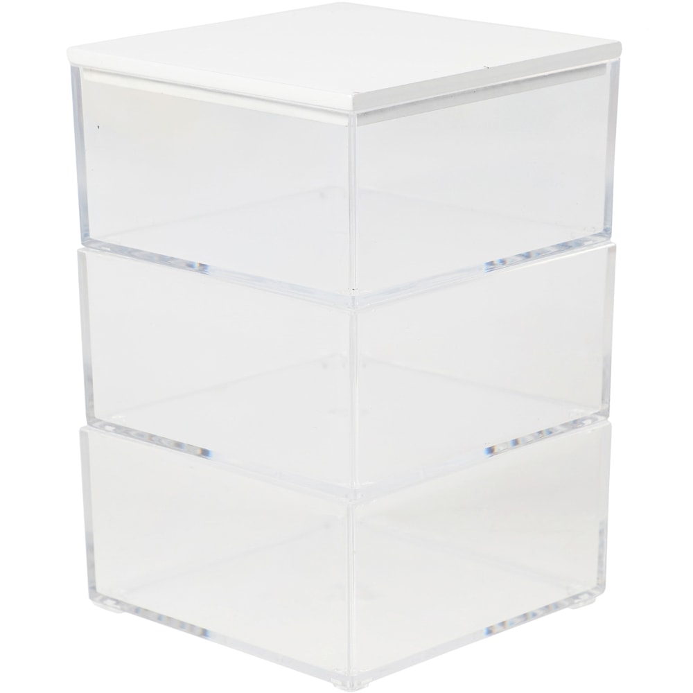 Martha Stewart Brody Plastic Storage Organizer Bins With Lid, 2inH x 3inW x 3-3/4inD, Clear/White, Set Of 3 Bins