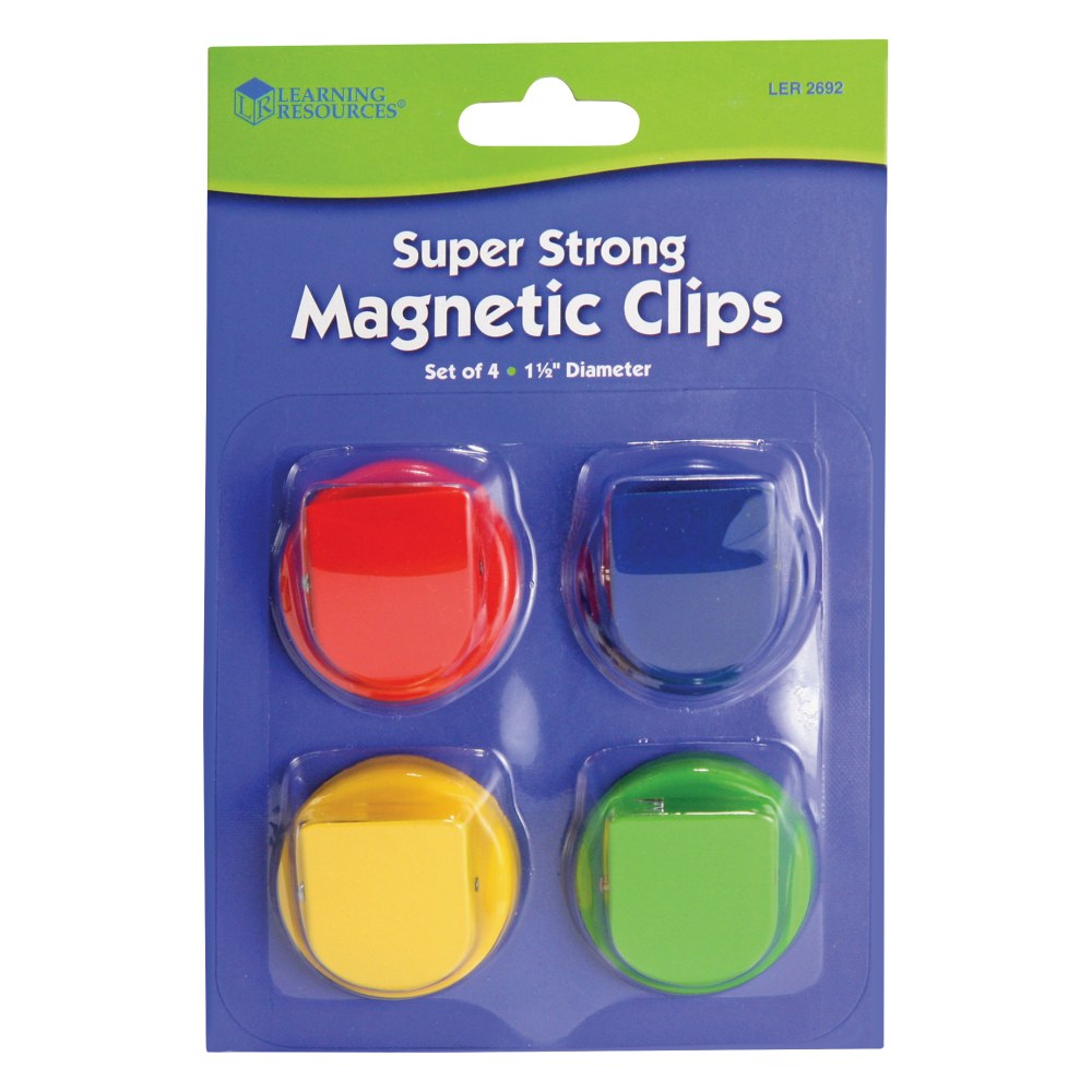 Learning Resources Super Strong Magnetic Clips Set - 1.5in Diameter - 50 Sheet Capacity - for Whiteboard, Folder - Assorted - 4 / Pack