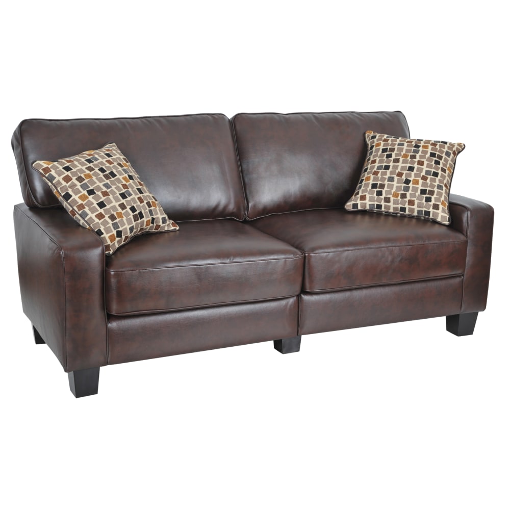 Serta RTA Monaco Bonded Leather Sofa, 72inW, Brown