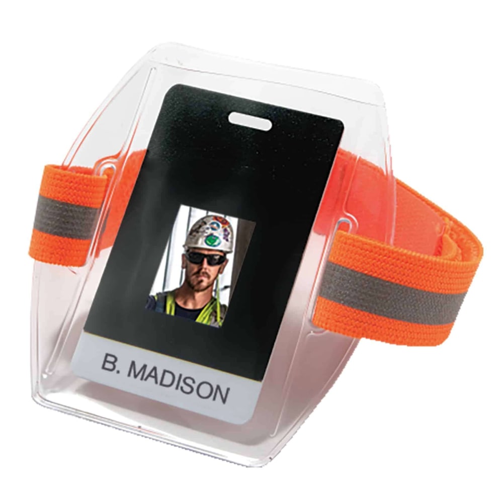 Ergodyne Squids 3386 Arm Band ID/Badge Holders, 4-3/4in, Hi-Vis Orange, Pack Of 6 Holders