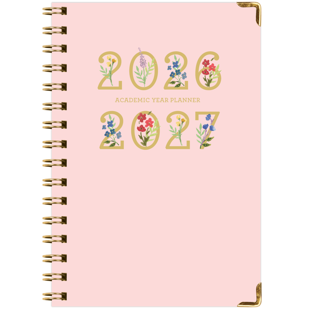 2026-2027 Excello Brands 15-Month Weekly/Monthly Academic Year Large Print Planner, 5in x 8in, Pink Gold Numbers, May To June, Total Qty 1