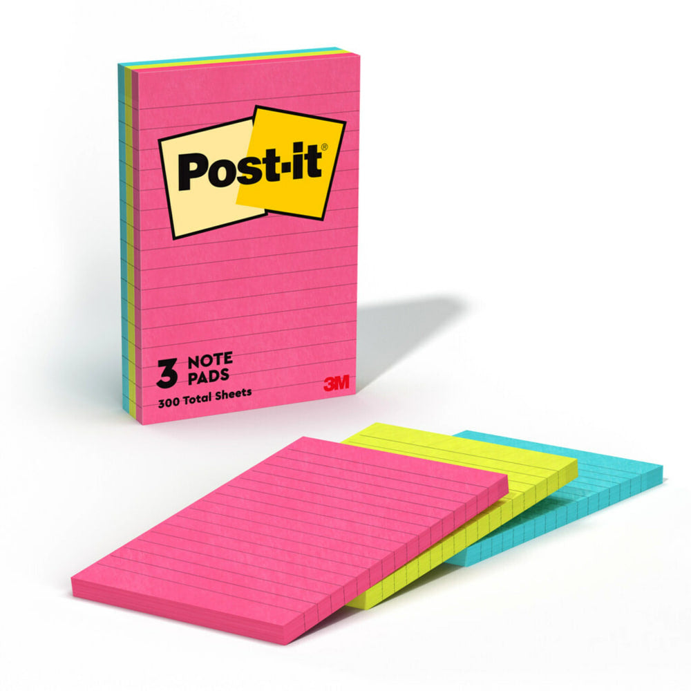 Post-it Notes, 4 x 6 in, 3 Sticky Note Pads, 100 Sheets/Pad, School Supplies and Office Products, Poptimistic