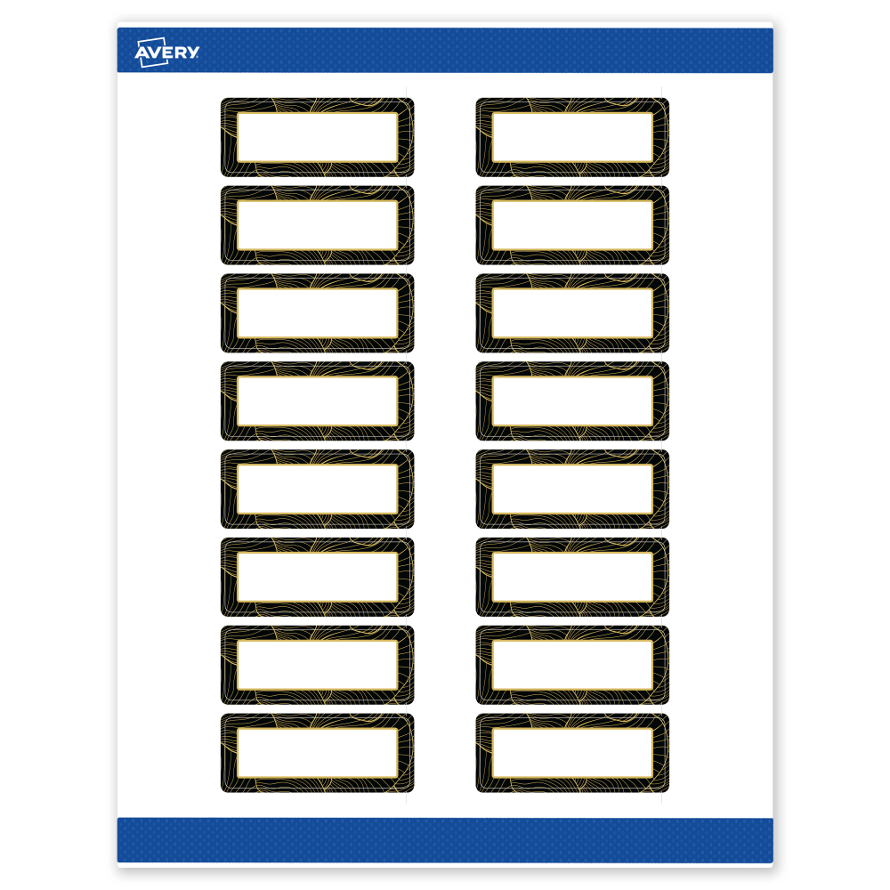 Avery Printable Labels With Sure Feed Technology, S00-ETF, Rectangle, 1in x 2-5/8in, Matte White With Preprinted Black/Gold Vein Border, Pack Of 160
