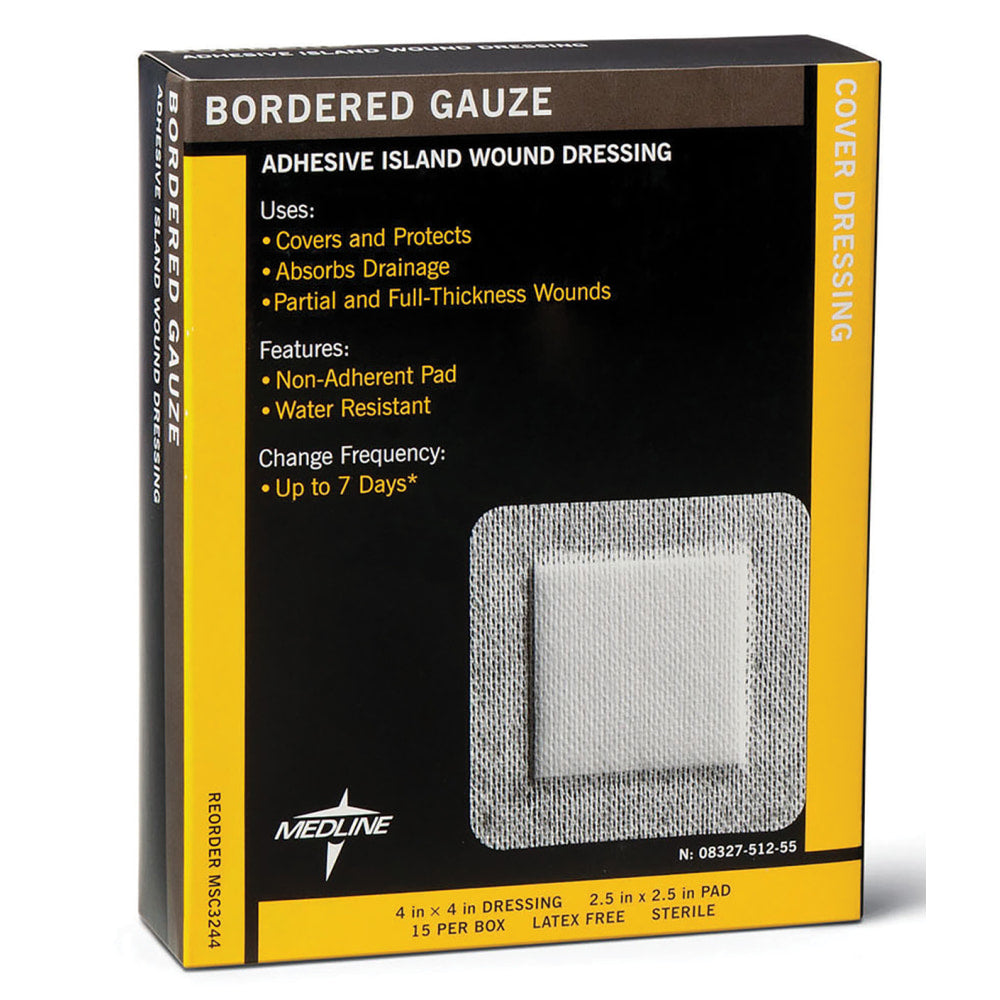 Medline Sterile Border Gauze Pads, 4in x 8in, White, Box Of 15 Pads