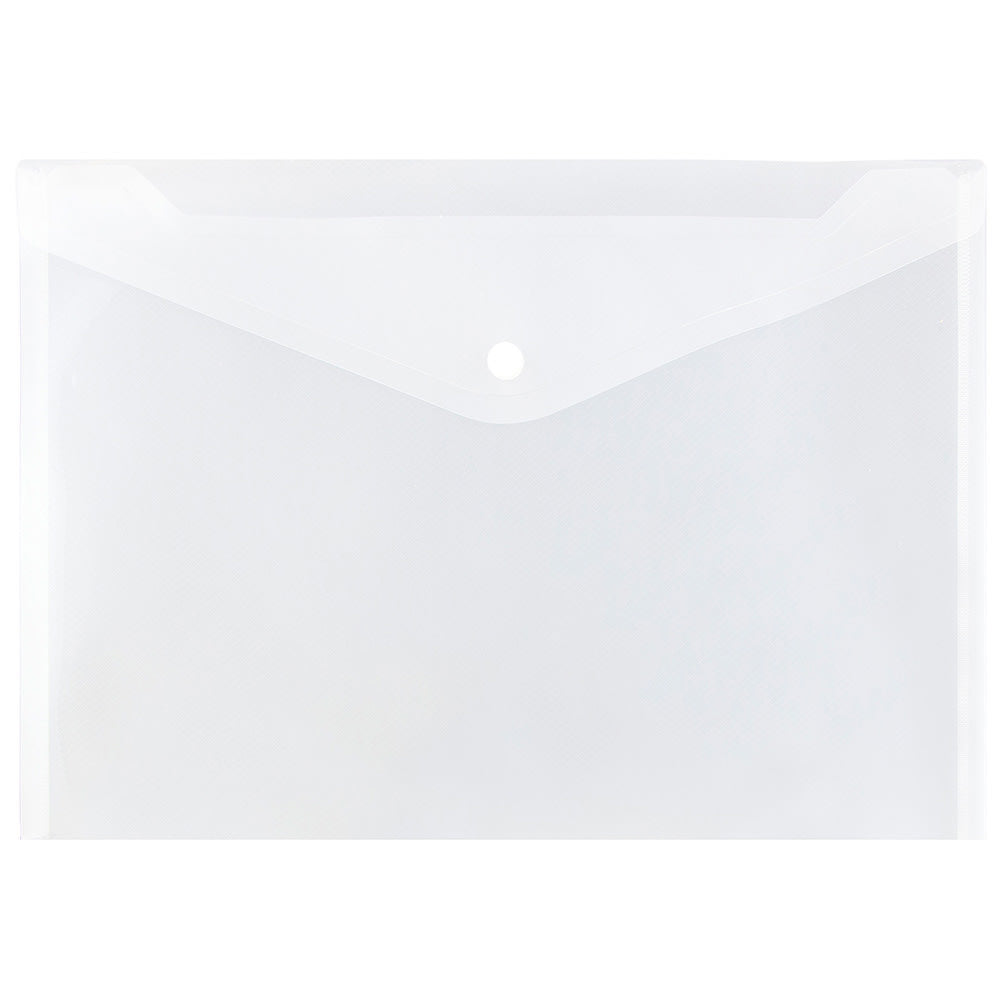 JAM Paper Booklet Plastic Envelopes, Letter Size, 9 3/4in x 13in, Button-Snap Closure,Clear, Pack Of 12