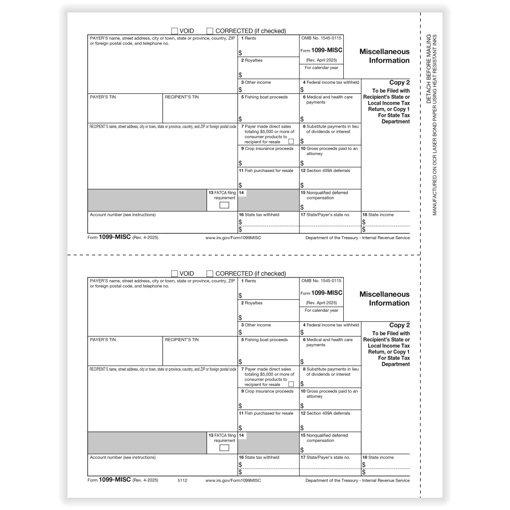 ComplyRight 1099-MISC Tax Forms, 2/1, 2-Up, 8-1/2in x 11in, Pack Of 100 Forms