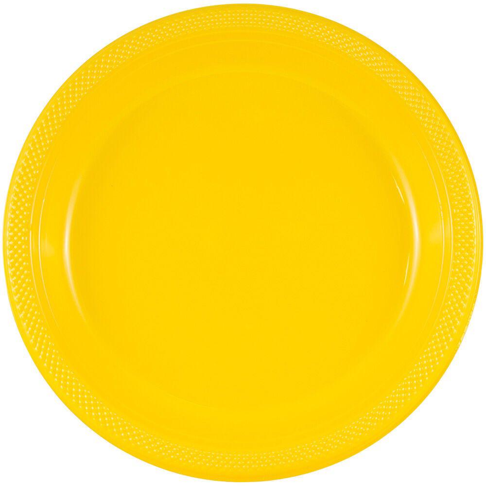 JAM PAPER Round Plastic Party Plates, Medium, 9 inch, Yellow, 20/Pack