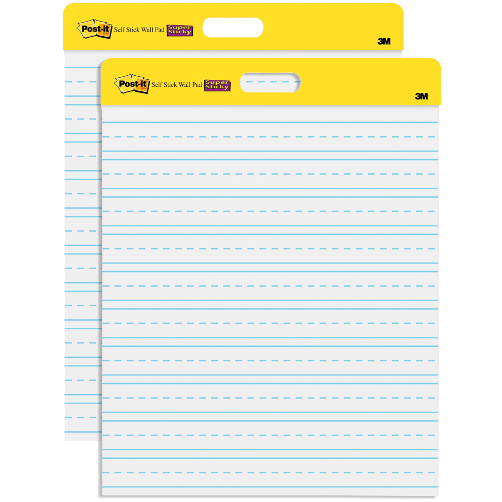 Post-it Self Stick Wall Pad, 20 in x 23 in, 2 Pads, 20 Sheets/Pad, Primary Ruled, White