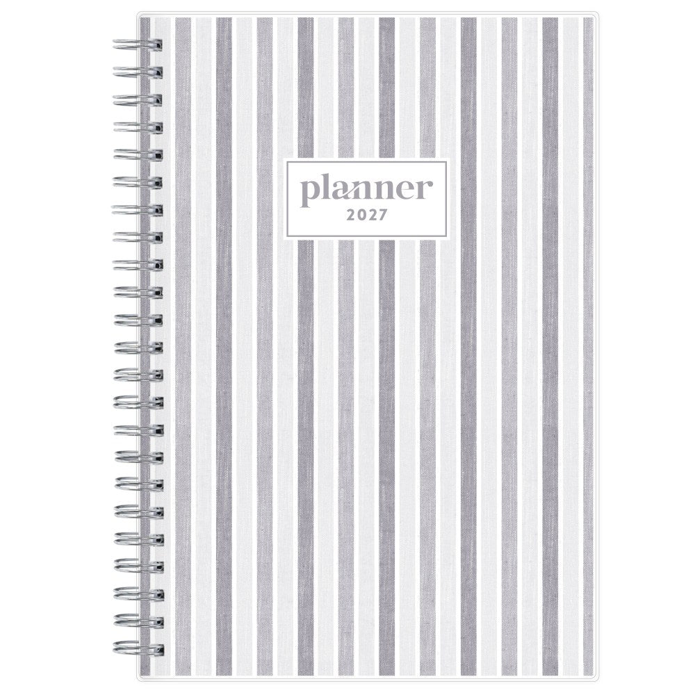 2027 Blue Sky Linen Stripe Gray Weekly/Monthly Planning Calendar, 5x8, 0%, Clear PET, Jan-Dec, RY27