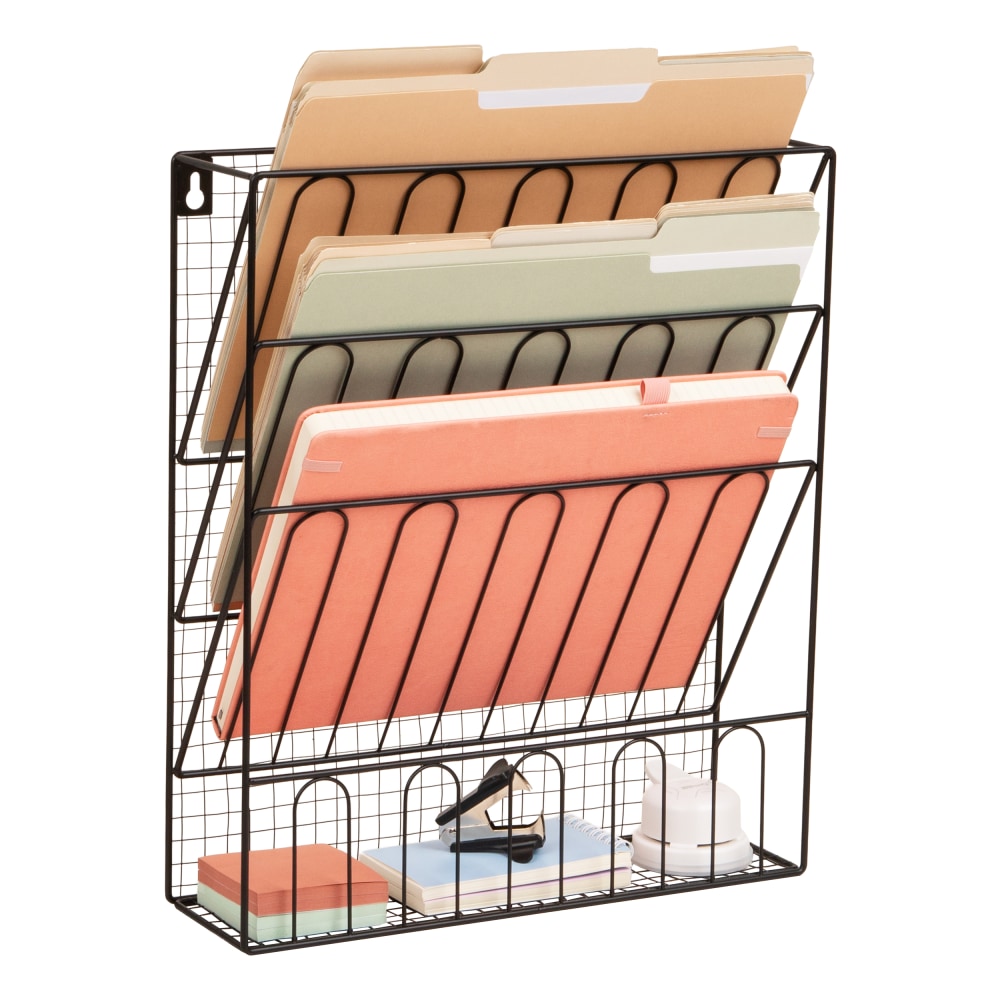 Mind Reader Metal Wire File Organizer, 15-3/4inH x 4inW x 13-1/4inD, Black, Total Qty 1