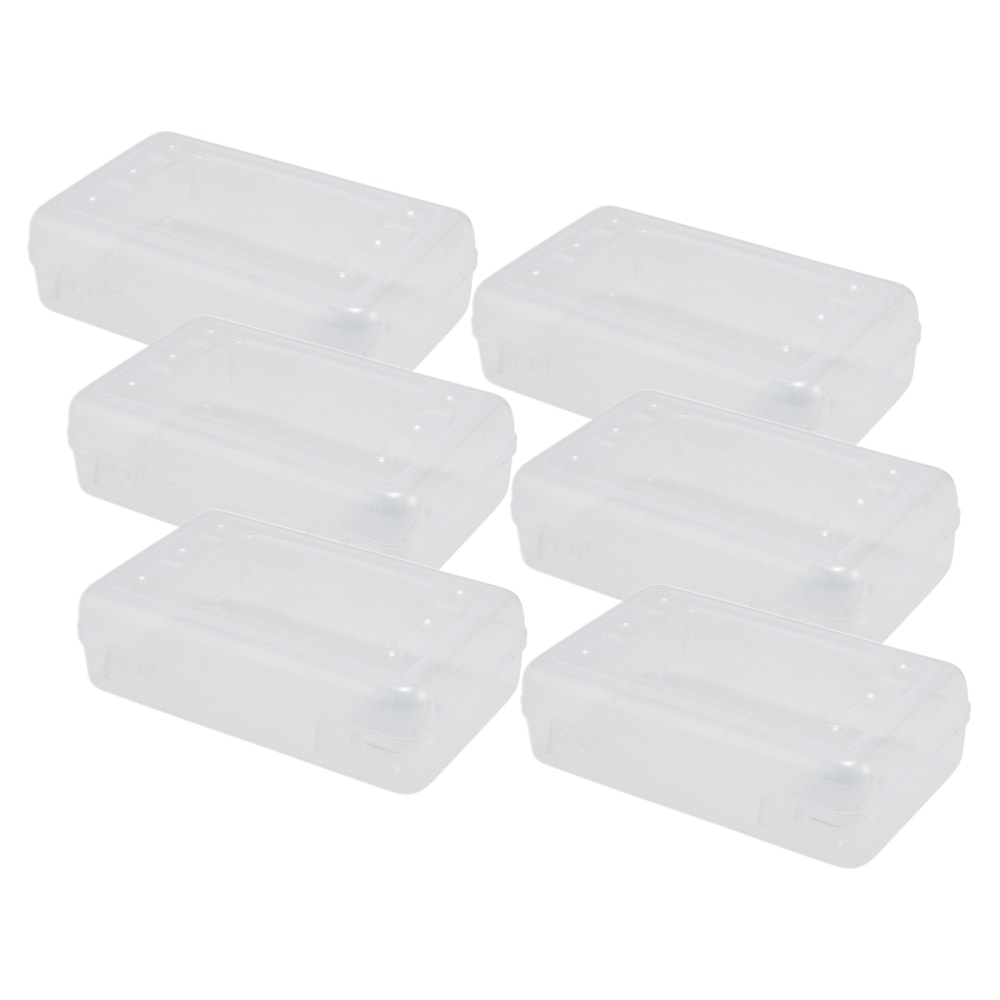 Advantus Pencil Boxes, 2-1/2inH x 8-1/2inW x 5-1/4inD, Clear, Pack Of 6 Pencil Boxes