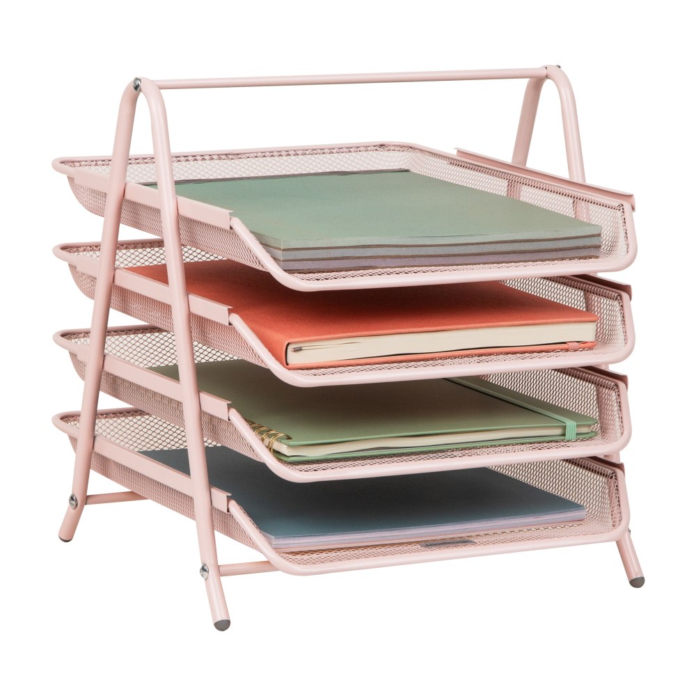 Mind Reader 4-Tier Desktop Organizer Paper Tray, 12-1/2inH x 13-3/4inW x 11-3/4inD, Pink