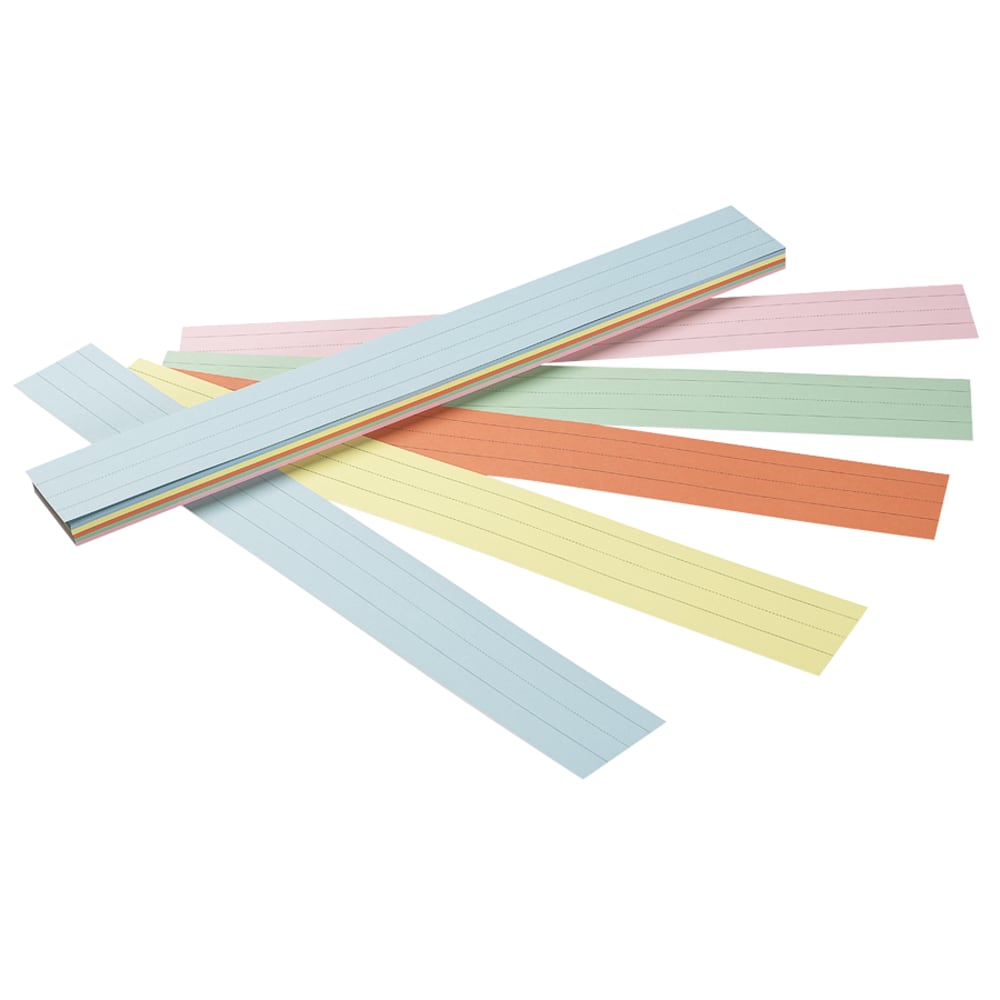Pacon Kaleidoscope Tag Sentence Strips, 3in x 24in, 1 1/2in Ruled, Assorted Soft Colors, Pack Of 100
