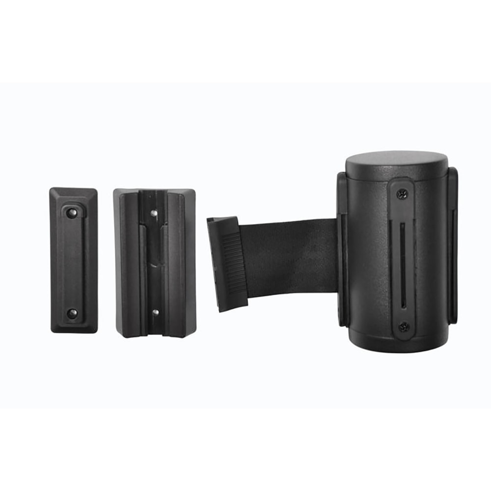 CSL Wall Mount Crowd Control unit,5in high, Black finish,Retractable 9.5 ft BLACK belt