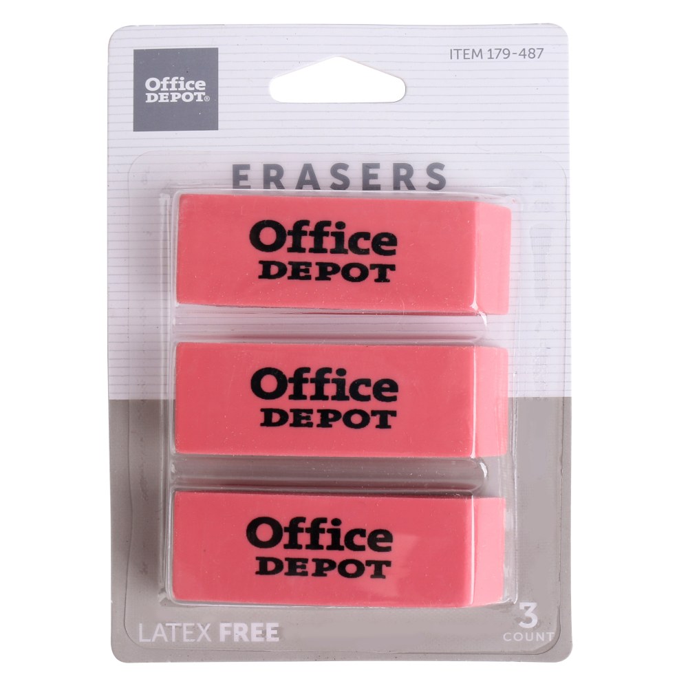 Office Depot Brand Beveled Erasers, Pink, Pack Of 3 Erasers