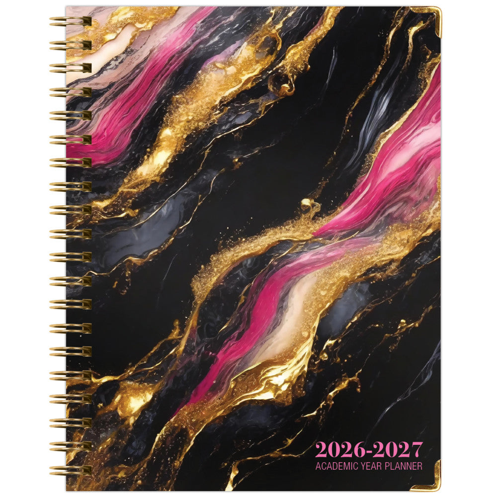 2026-2027 Excello Brands 14-Month Academic Year Hardcover Weekly/Monthly Fashion Planner, 8-1/2in x 11in, Dark Gold Marble, May To June, Total Qty 1