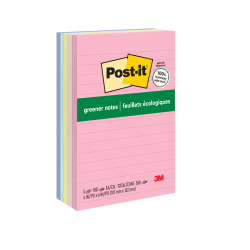 Post-it Greener Notes, 4 x 6 in, 5 Lined Sticky Note Pads, 100 Sheets/Pad, Clean Removal, Back to School Supplies, Sweet Sprinkles