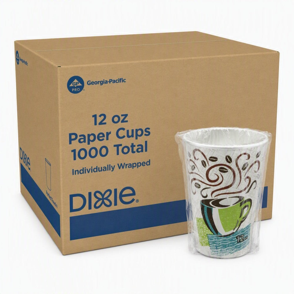 Dixie PerfecTouch Insulated Paper Hot Cups, Individually Wrapped, 12 oz, Coffee Haze, 1000 Count