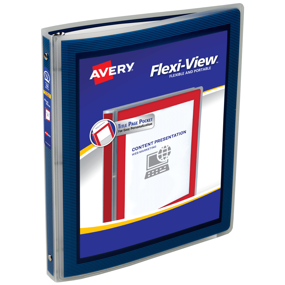 Avery Flexi-View 3 Ring Binder, 1/2in Round Rings, Navy Blue, 1 Binder