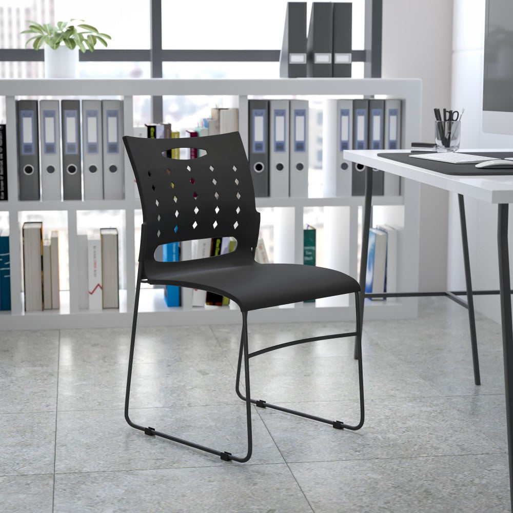 Flash Furniture Sled-Base Stacking Chair With Handle And Air-Vent Back, Black