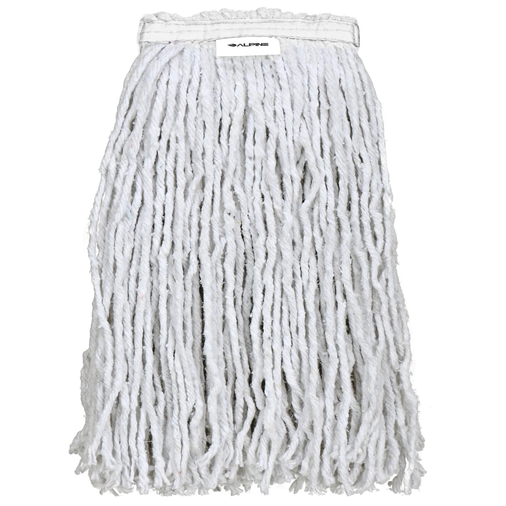 Alpine Industries Cotton Cut-End Mop Heads With 1in Band, 32 Oz, White, Set Of 12 Heads