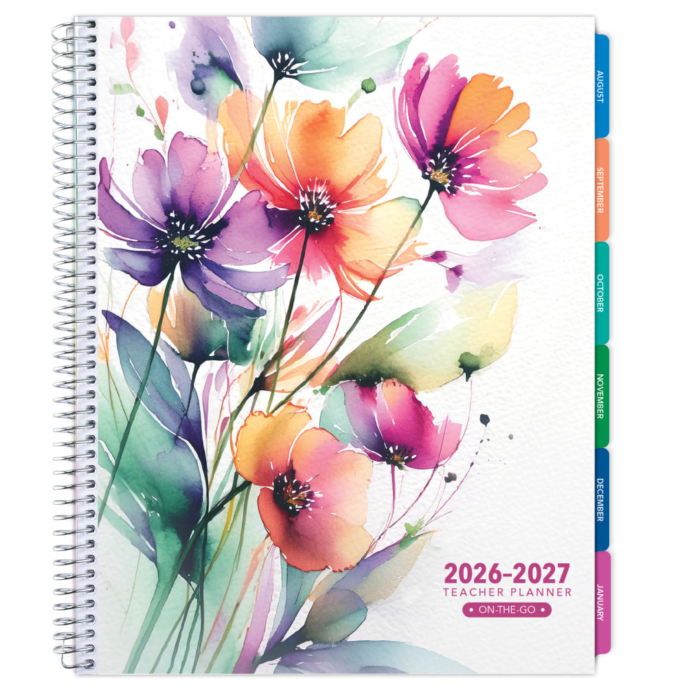 2026-2027 Excello Brands Weekly/Monthly Academic Year Teacher Planner, 8-1/2in x 11in, Rainbow Floral, August To July, Total Qty 1