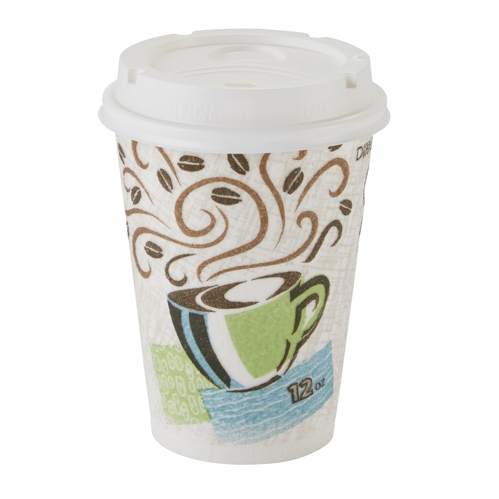 Dixie PerfecTouch Hot Cups And Lids, 12 Oz, Multicolor, Pack Of 50 Cups And Lids