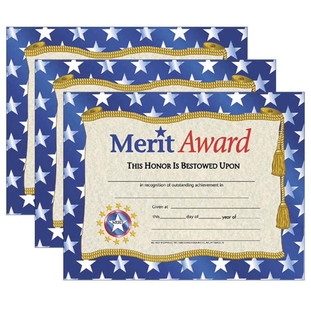 Hayes Publishing Merit Award Certificate, 8.5in x 11in, 30 Per Pack, Set Of 3 Packs