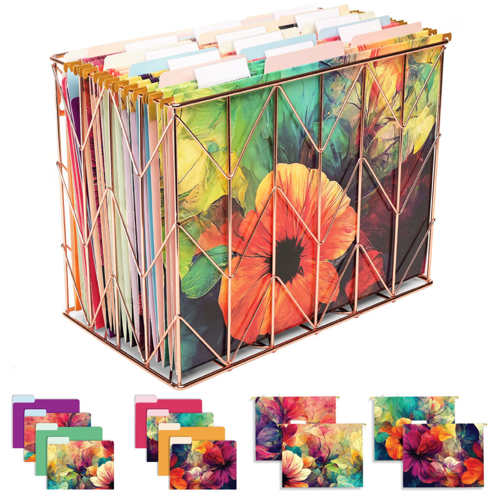 Global Deluxe Designer Hanging File Folders Kit, Letter Size, Abstract Floral, Kit Of 36 Folders