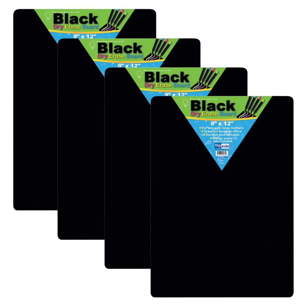 Flipside Dry-Erase Boards, 9in x 12in, Black, Pack Of 4 Boards