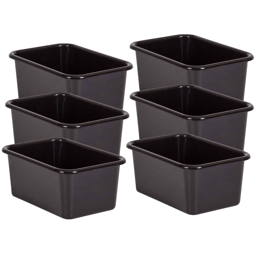 Teacher Created Resources Small Plastic Storage Bins, 5inH x 11-3/8inW x 7-3/4inD, Black, Pack Of 6 Bins
