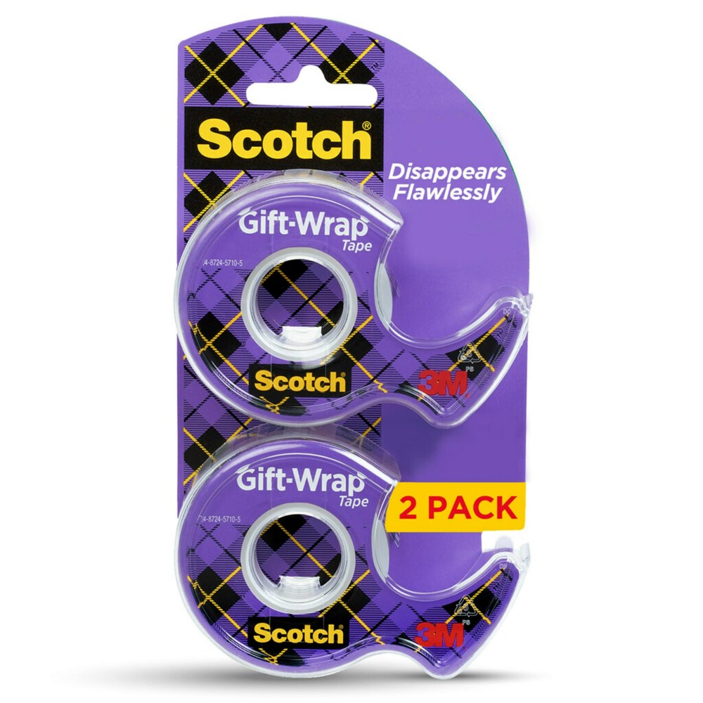 Scotch Satin Gift Wrap Transparent Tape, 2 Tape Rolls, 3/4 in x 600 in, Holiday Gift Wrapping for Christmas Presents and Gift Bags