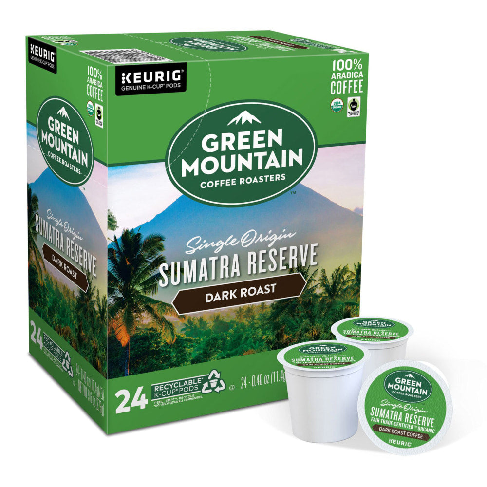 Green Mountain Coffee Single-Serve Coffee K-Cup Pods, Extra-Bold Roast, Fair Trade Organic Sumatra Reserve, Carton Of 24