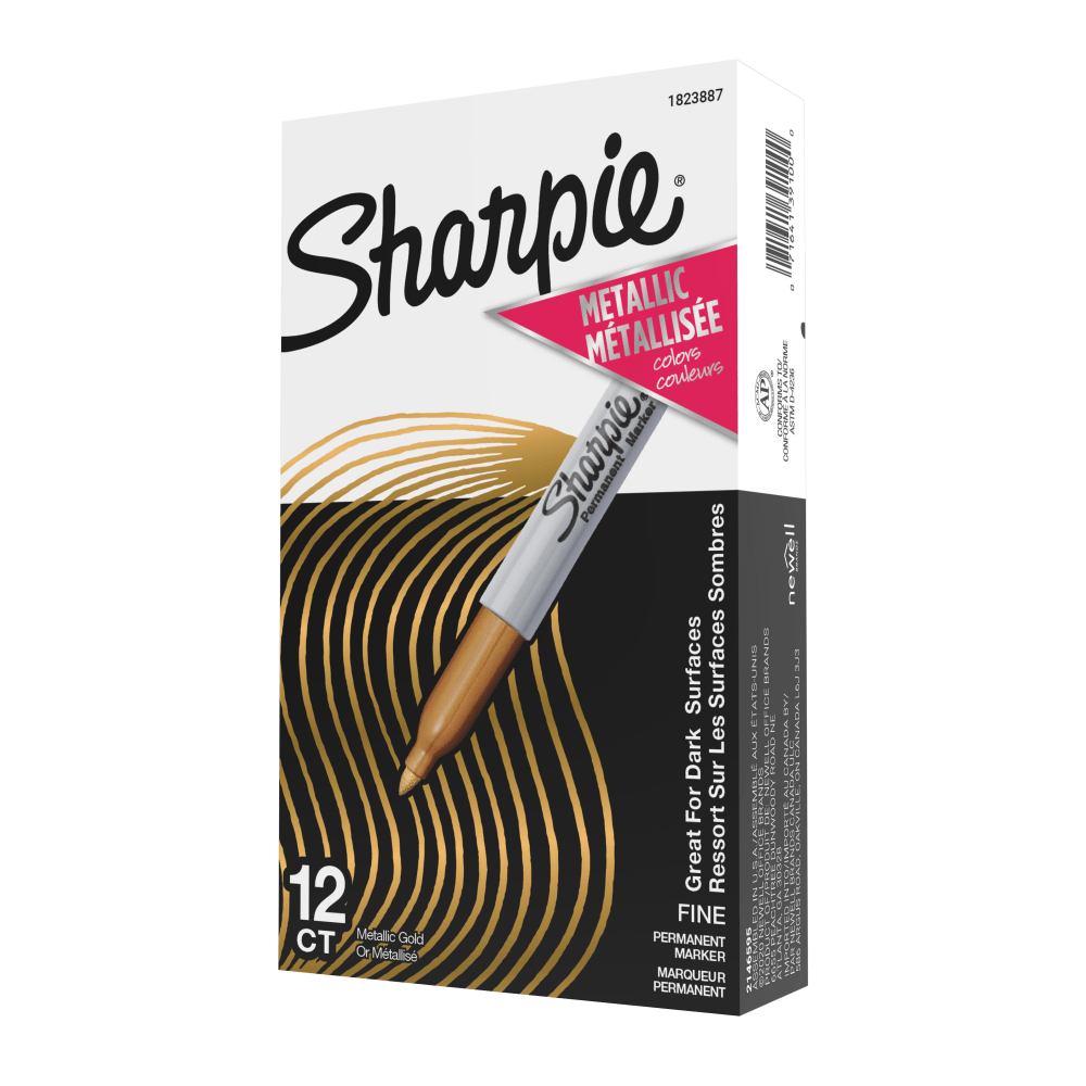 Sharpie Metallic Permanent Markers, Fine Point, Gold Ink, Pack Of 12
