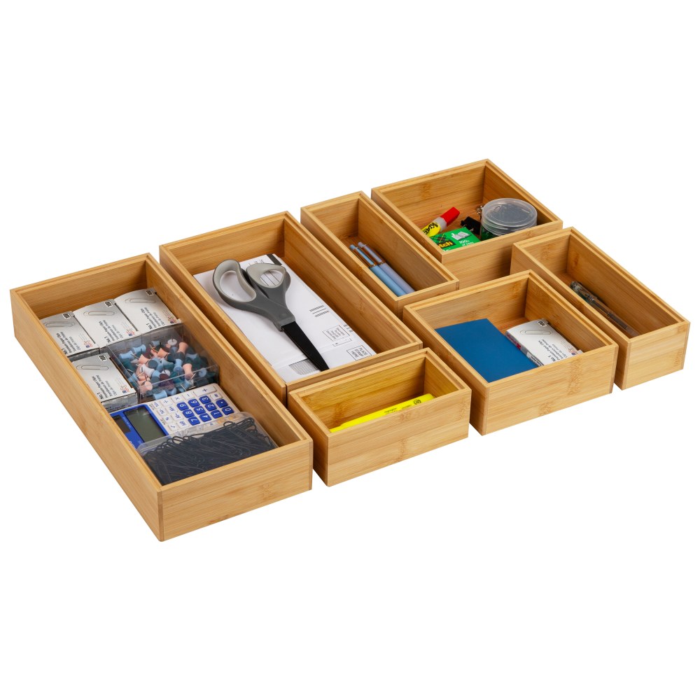 Mind Reader 7-Piece Bamboo Drawer Organizer Set, Brown