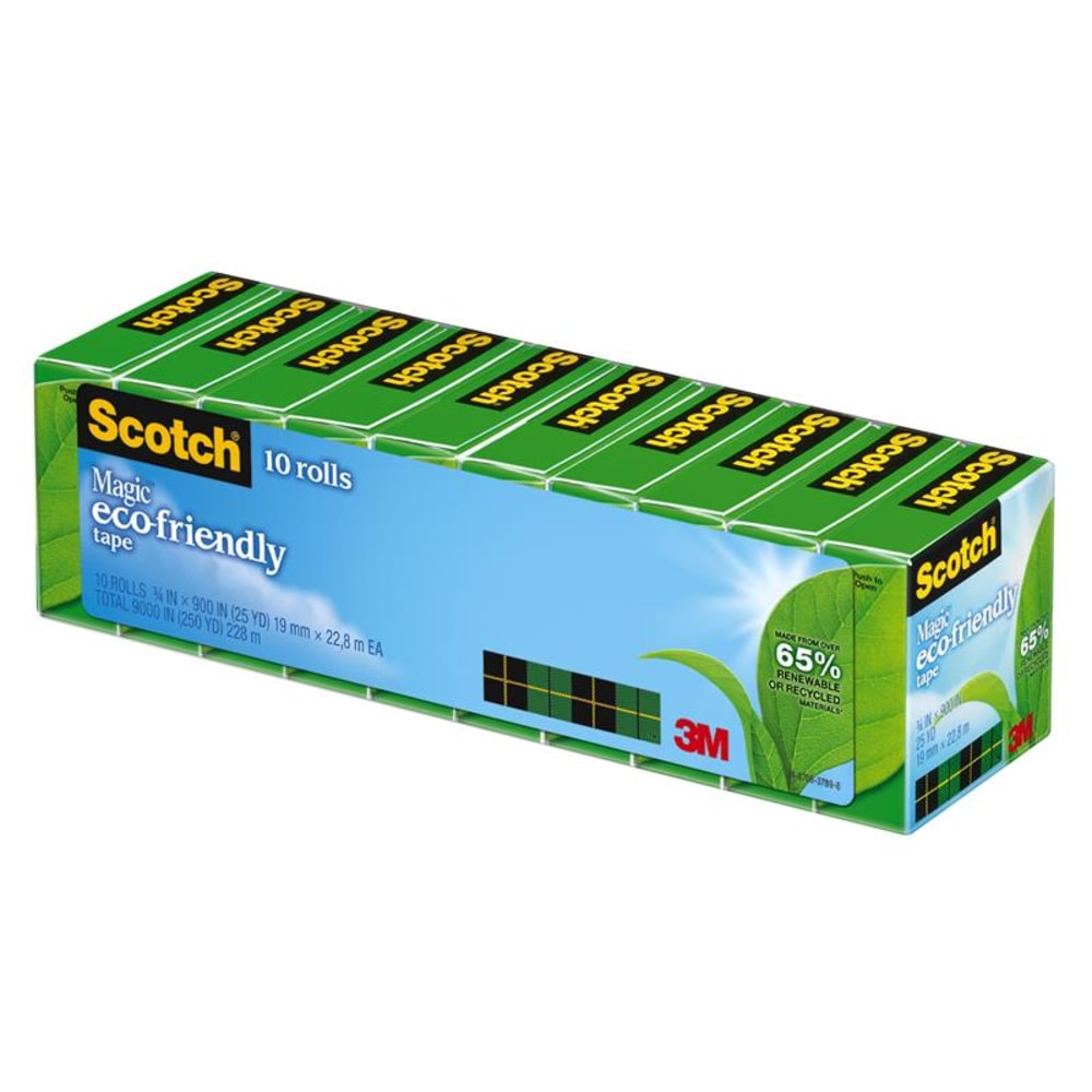 Scotch Greener Magic Tape, Invisible, 3/4 x 900 in, 10 Tape Rolls, Clear, Back to School Supplies, College Supplies, and Teacher Supplies